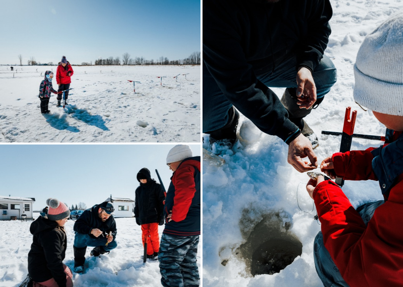 personnes qui pêchent en hiver